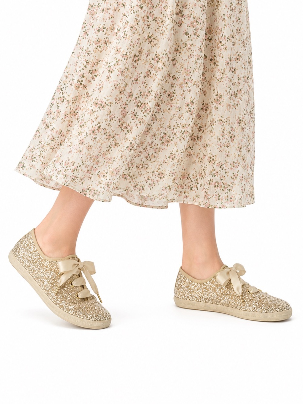 Size 6.5 (EU 37) Kate Spade New York x Keds Glitter Sneakers Satin Lace Ivory